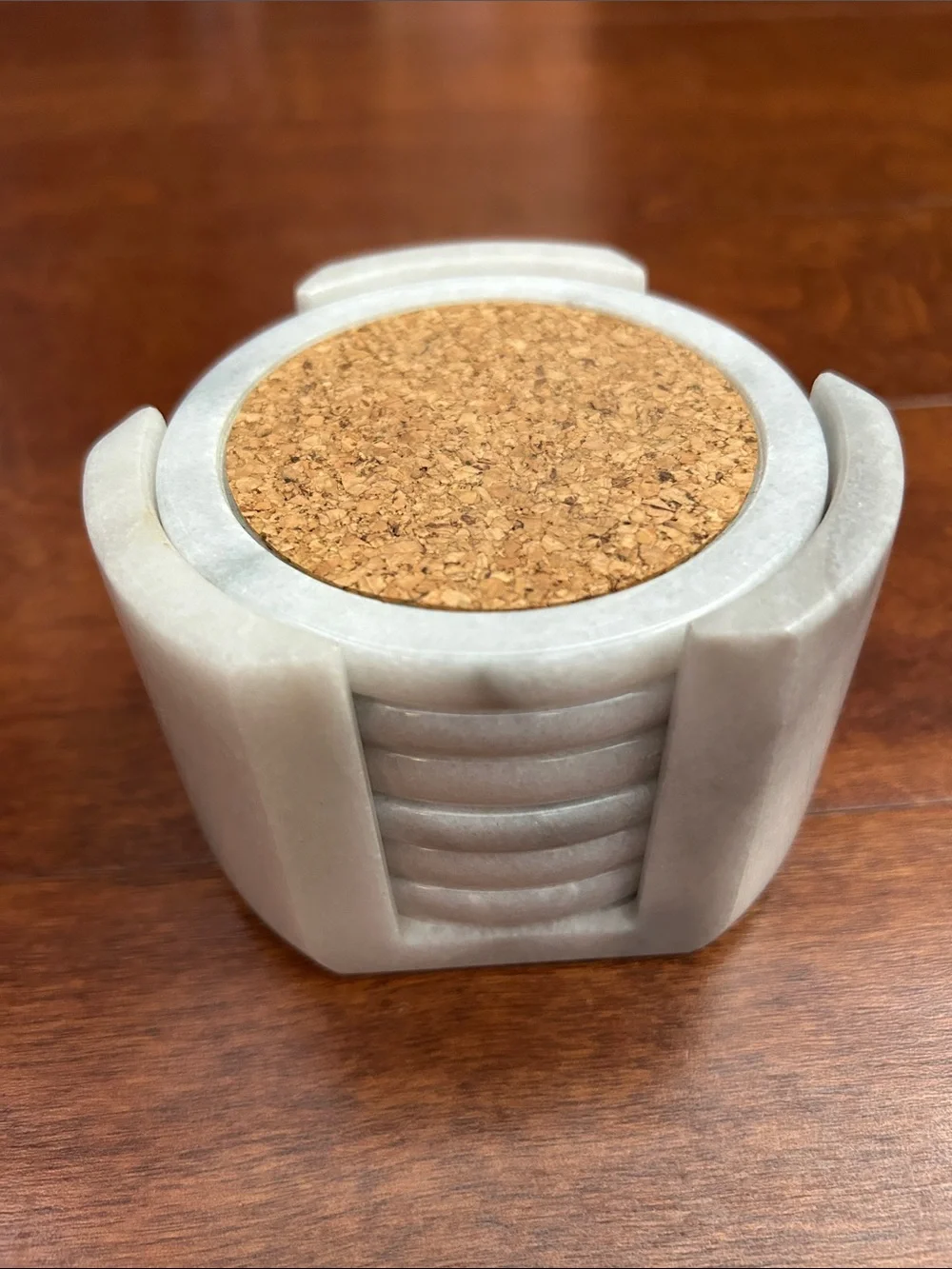 Vintage Marble and Cork Round Drink Coasters - Set of 6